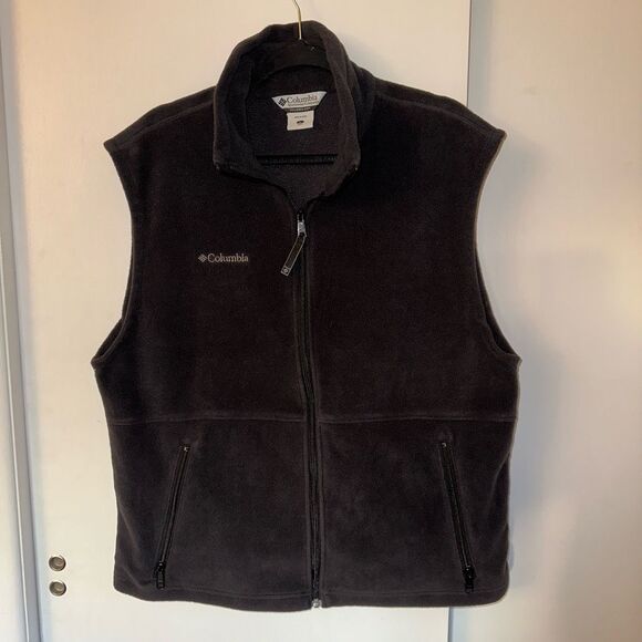 Columbia Men’s Fleece Zipper Vest Solid Black Dark Charcoal Large GUC - Picture 1 of 9